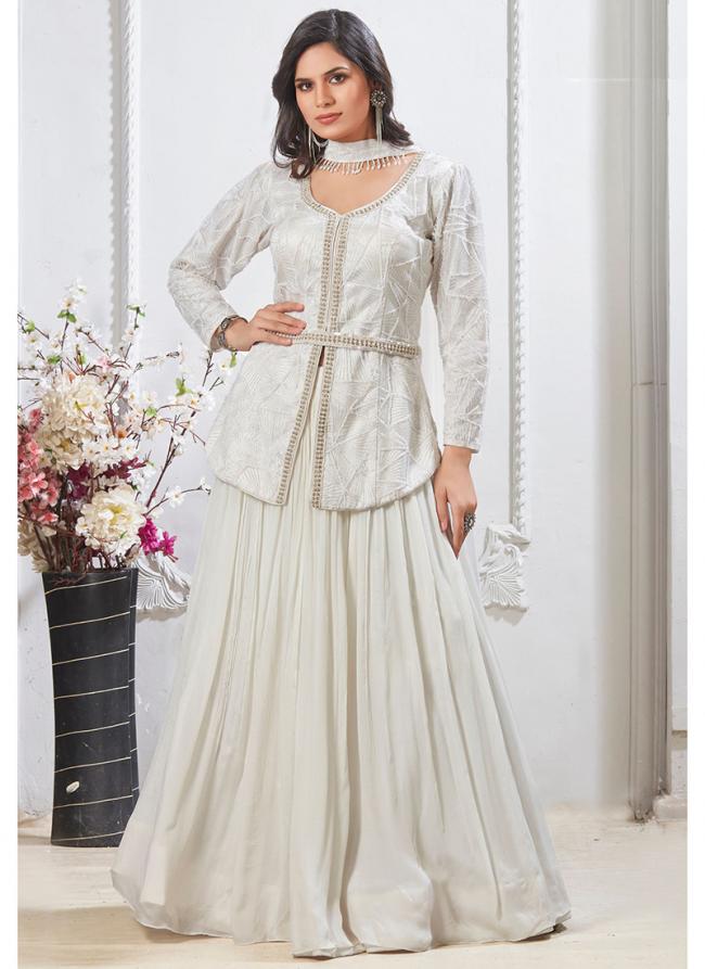 Imported  White Wedding Wear Designer Readymade Indo Western Lehenga